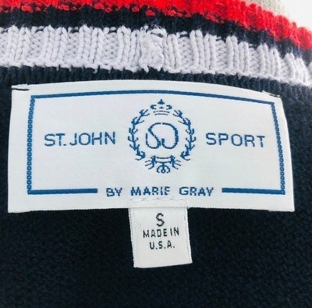 St John Knit Jacket Cardigan S M Vintage Button Front Blue Red White Luxury USA - Picture 8 of 8